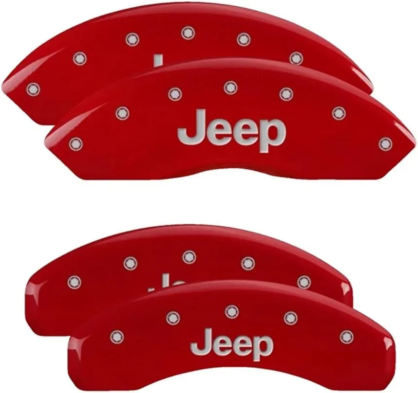MGP Caliper Covers - Brake Caliper Covers 2007-20018 Jeep Wrangler (2018 JK Chassis) 2008-2012 Jeep Liberty - Front and Rear Set - Jeep Logo - Red