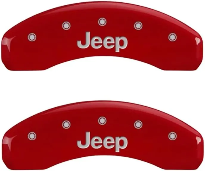 MGP Caliper Covers - Brake Caliper Covers 2007-20018 Jeep Wrangler (2018 JK Chassis) 2008-2012 Jeep Liberty - Front and Rear Set - Jeep Logo - Red