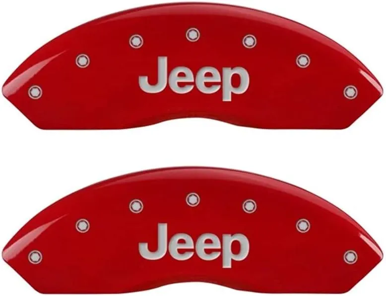 MGP Caliper Covers - Brake Caliper Covers 2007-20018 Jeep Wrangler (2018 JK Chassis) 2008-2012 Jeep Liberty - Front and Rear Set - Jeep Logo - Red