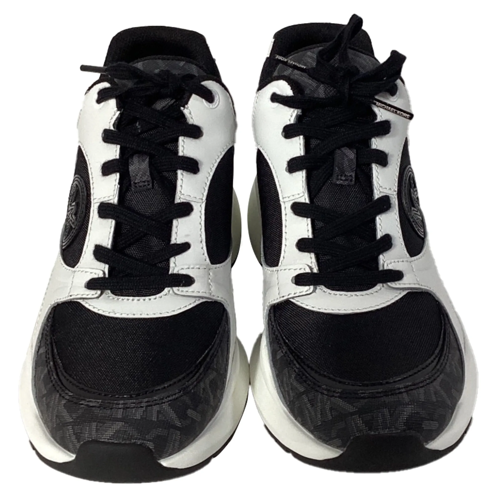 Michael Kors Zuma Empire Signature Logo and Mesh Trainer in Black and White Leather
