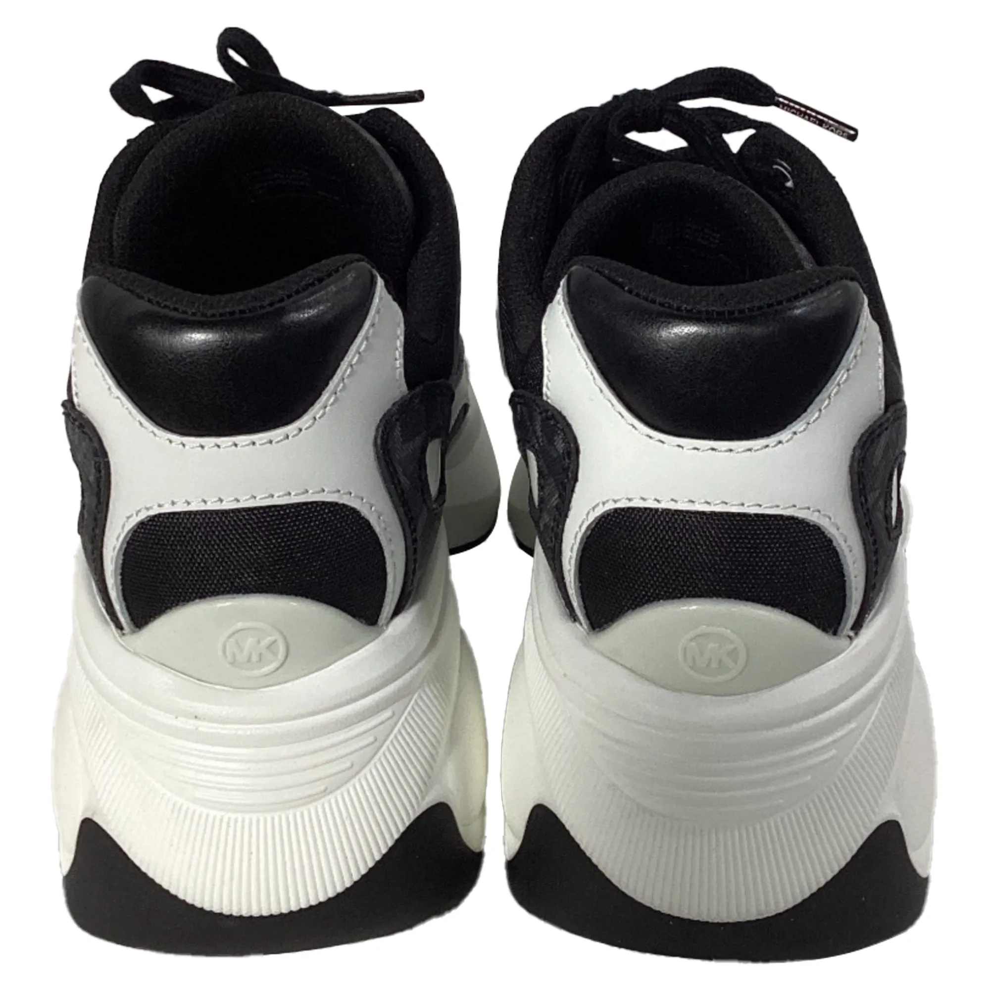 Michael Kors Zuma Empire Signature Logo and Mesh Trainer in Black and White Leather