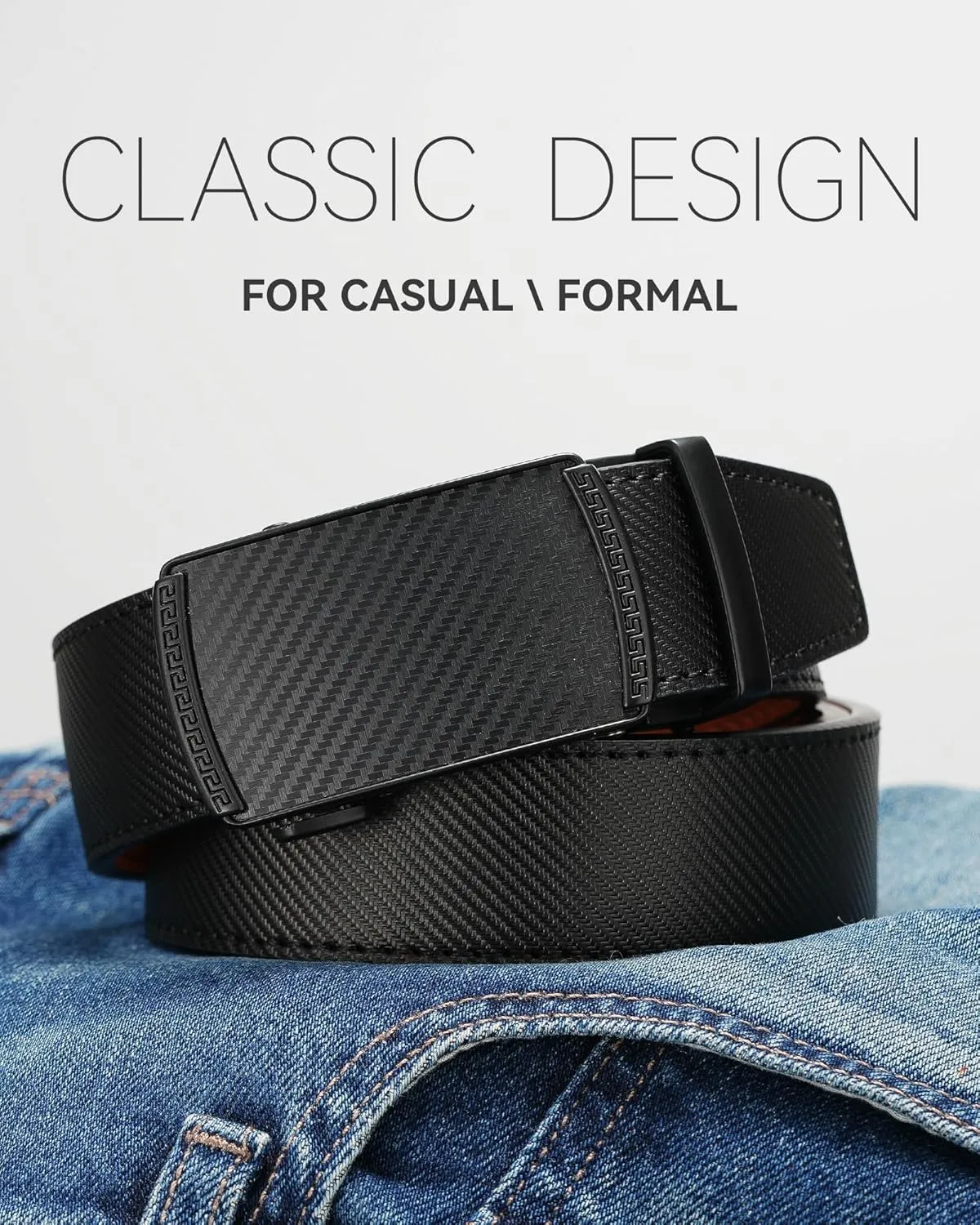 MILORDE Men's Ratchet Leather Belt for Casual Golf Dress Pants Shirts, Adjustable Fit, Comfortable and Easy To Use （35mm）