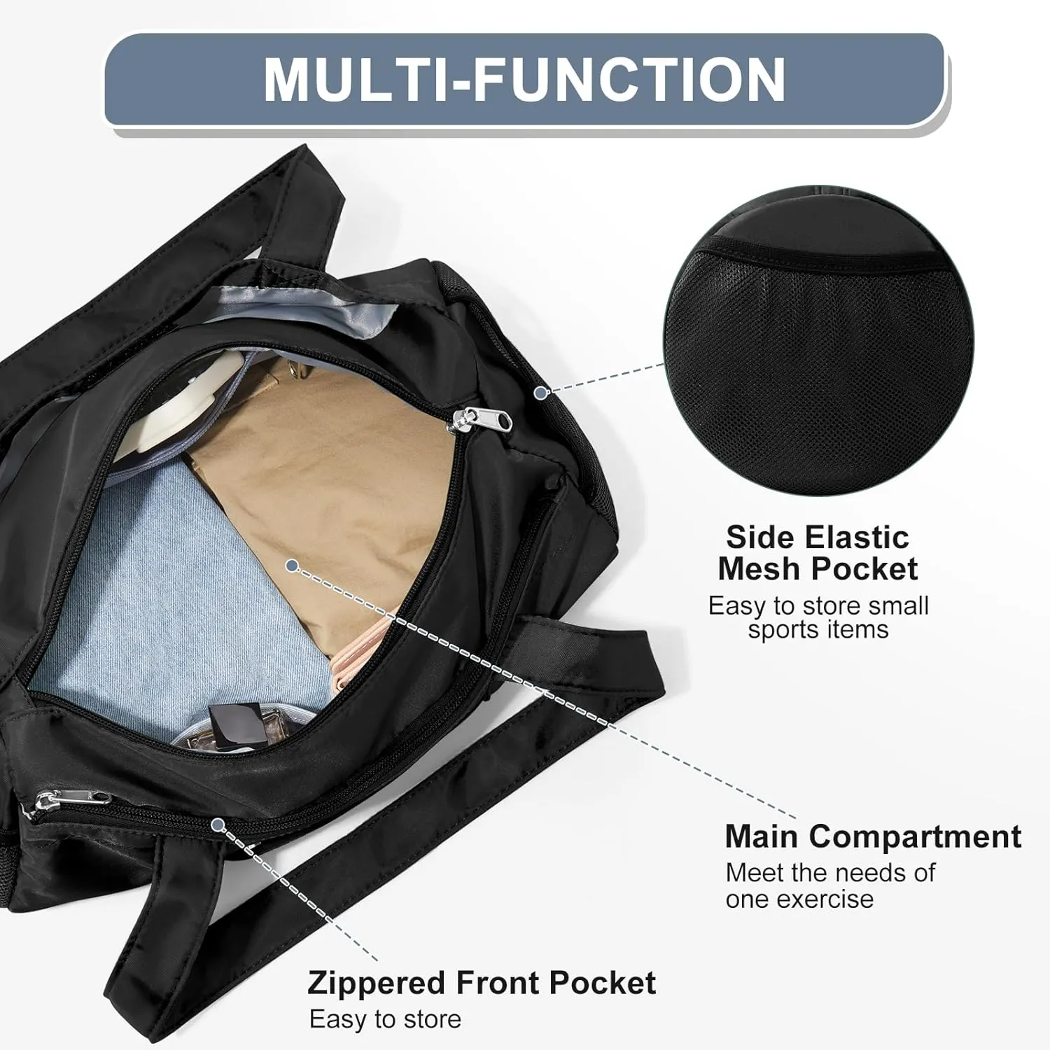 Mini Duffle Bag 13.78” Small Gym Bag, Lightweight Carry On Weekender Overnight Bag for Women Travel, Sport, Easy Daily Outings, 13.78"x6.7"x6.7", Black