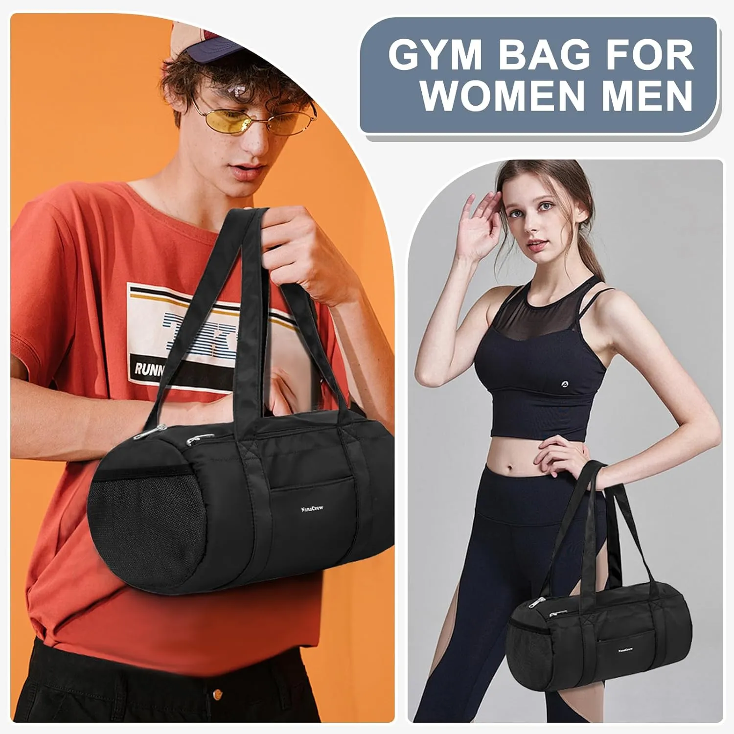 Mini Duffle Bag 13.78” Small Gym Bag, Lightweight Carry On Weekender Overnight Bag for Women Travel, Sport, Easy Daily Outings, 13.78"x6.7"x6.7", Black