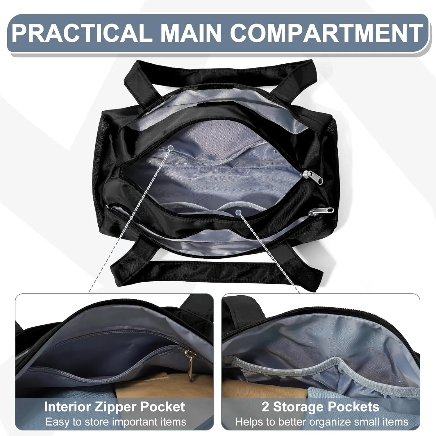 Mini Duffle Bag 13.78” Small Gym Bag, Lightweight Carry On Weekender Overnight Bag for Women Travel, Sport, Easy Daily Outings, 13.78"x6.7"x6.7", Black