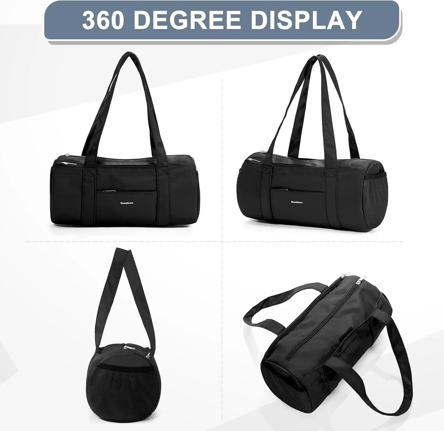 Mini Duffle Bag 13.78” Small Gym Bag, Lightweight Carry On Weekender Overnight Bag for Women Travel, Sport, Easy Daily Outings, 13.78"x6.7"x6.7", Black
