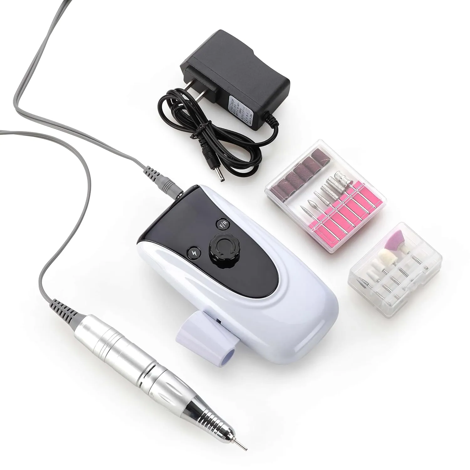 Miss Sweet Portable Nail Drill Machine Rechargeable Electric Nail File with Battery Screen for Acrylic Nails (Sweet White)