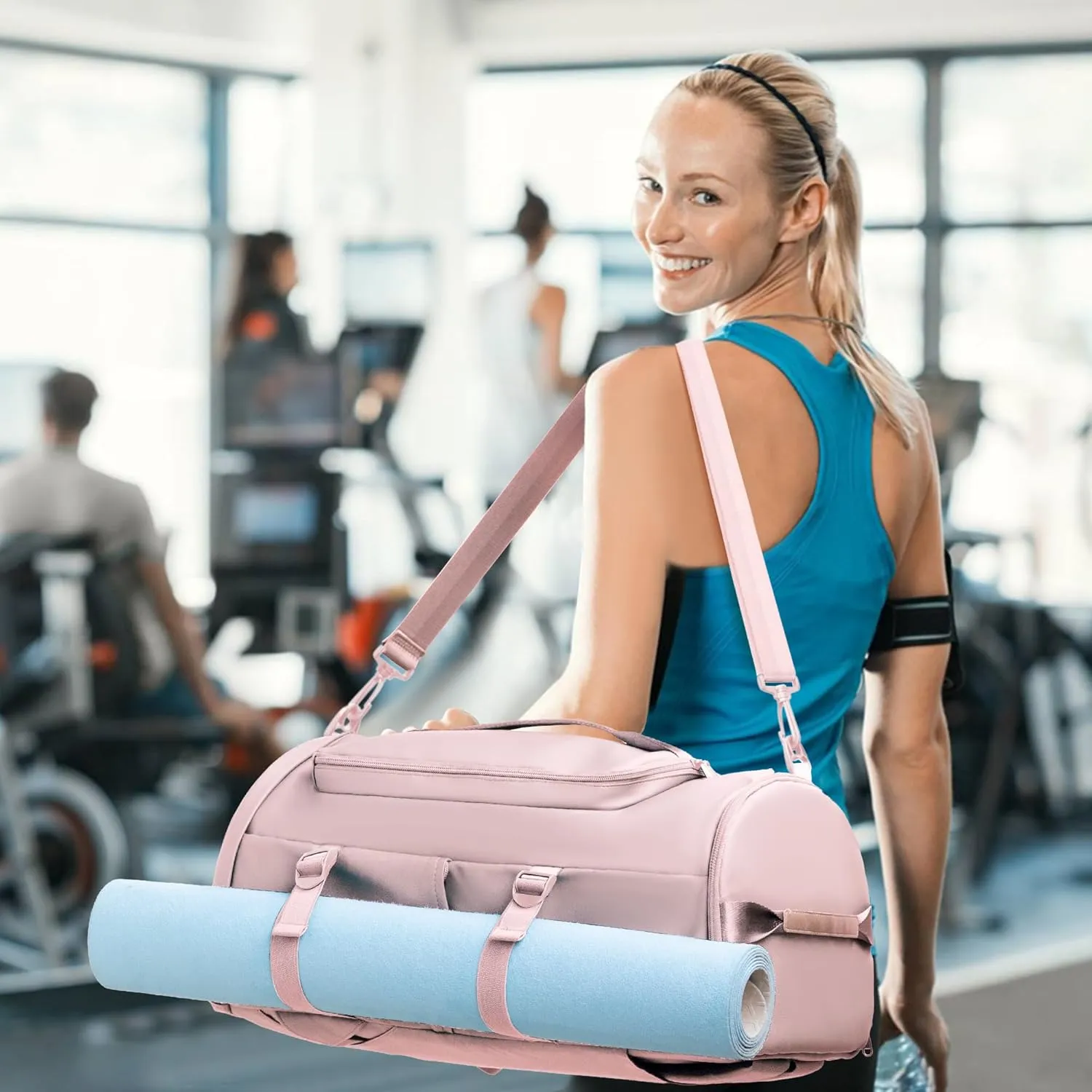 MIYCOO Gym Bag with Shoes Compartment and Wet Pocket - Sports Duffle for Men and Women, Travel Backpack Weekender Overnight Bag Pink