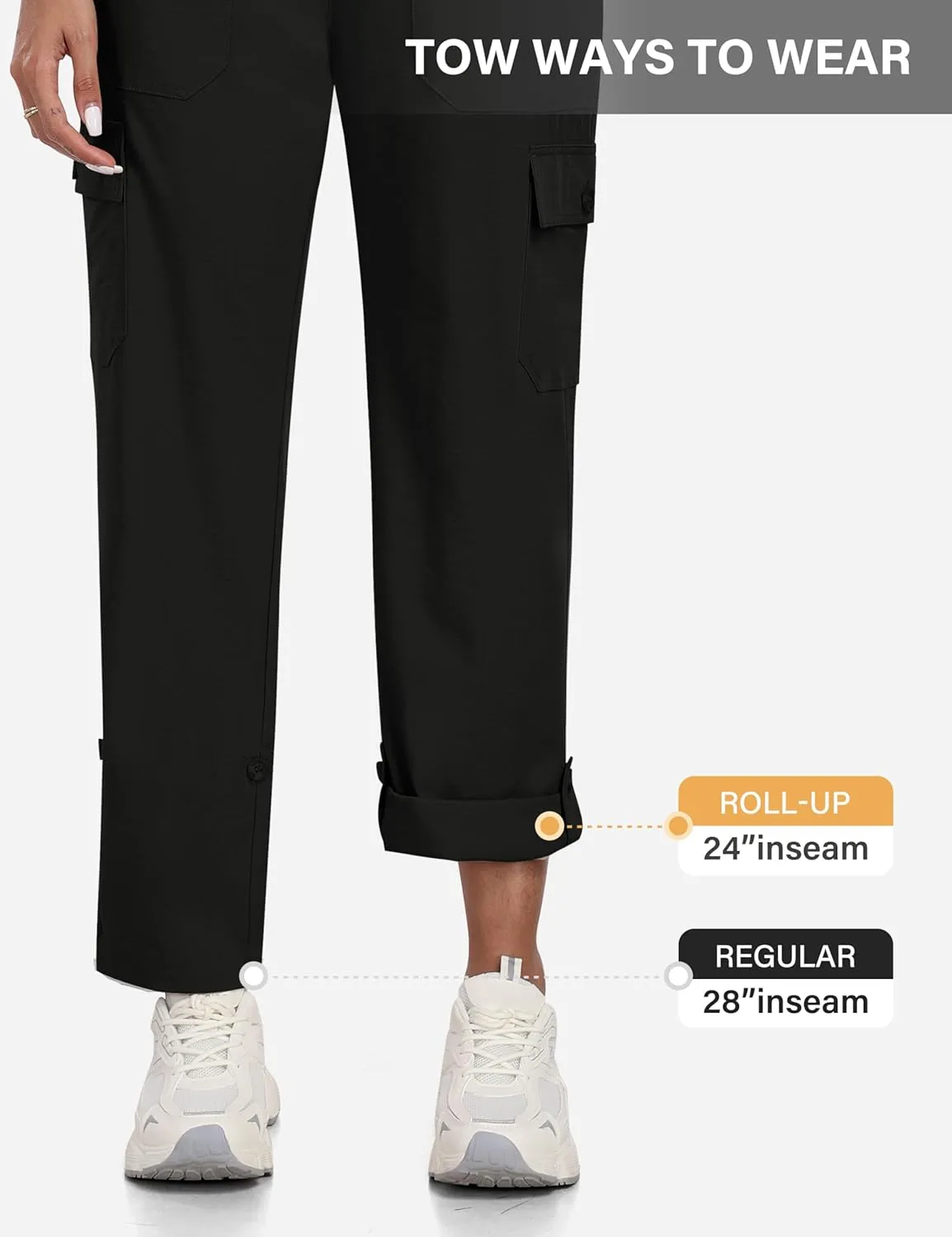 MoFiz Women's Hiking Pants Roll Up Convertible Capri Pant Lightweight Quick Dry Outdoor Travel Athletic Pants Pockets