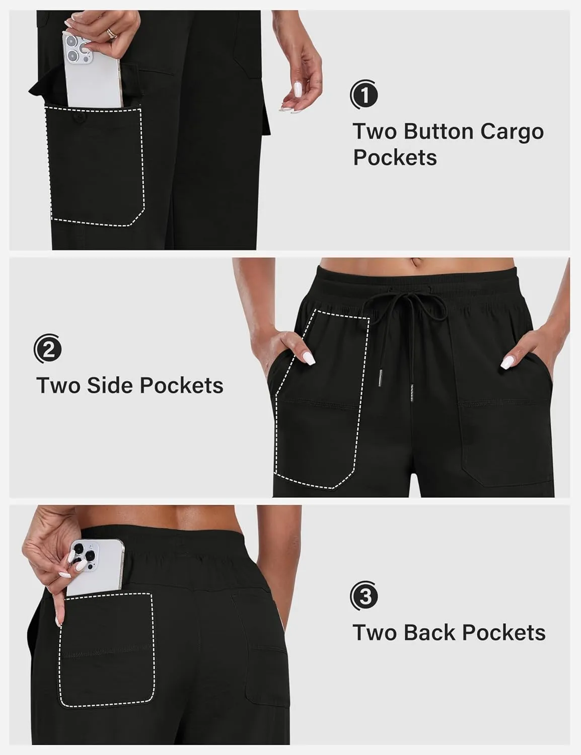 MoFiz Women's Hiking Pants Roll Up Convertible Capri Pant Lightweight Quick Dry Outdoor Travel Athletic Pants Pockets