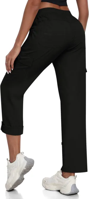 MoFiz Women's Hiking Pants Roll Up Convertible Capri Pant Lightweight Quick Dry Outdoor Travel Athletic Pants Pockets