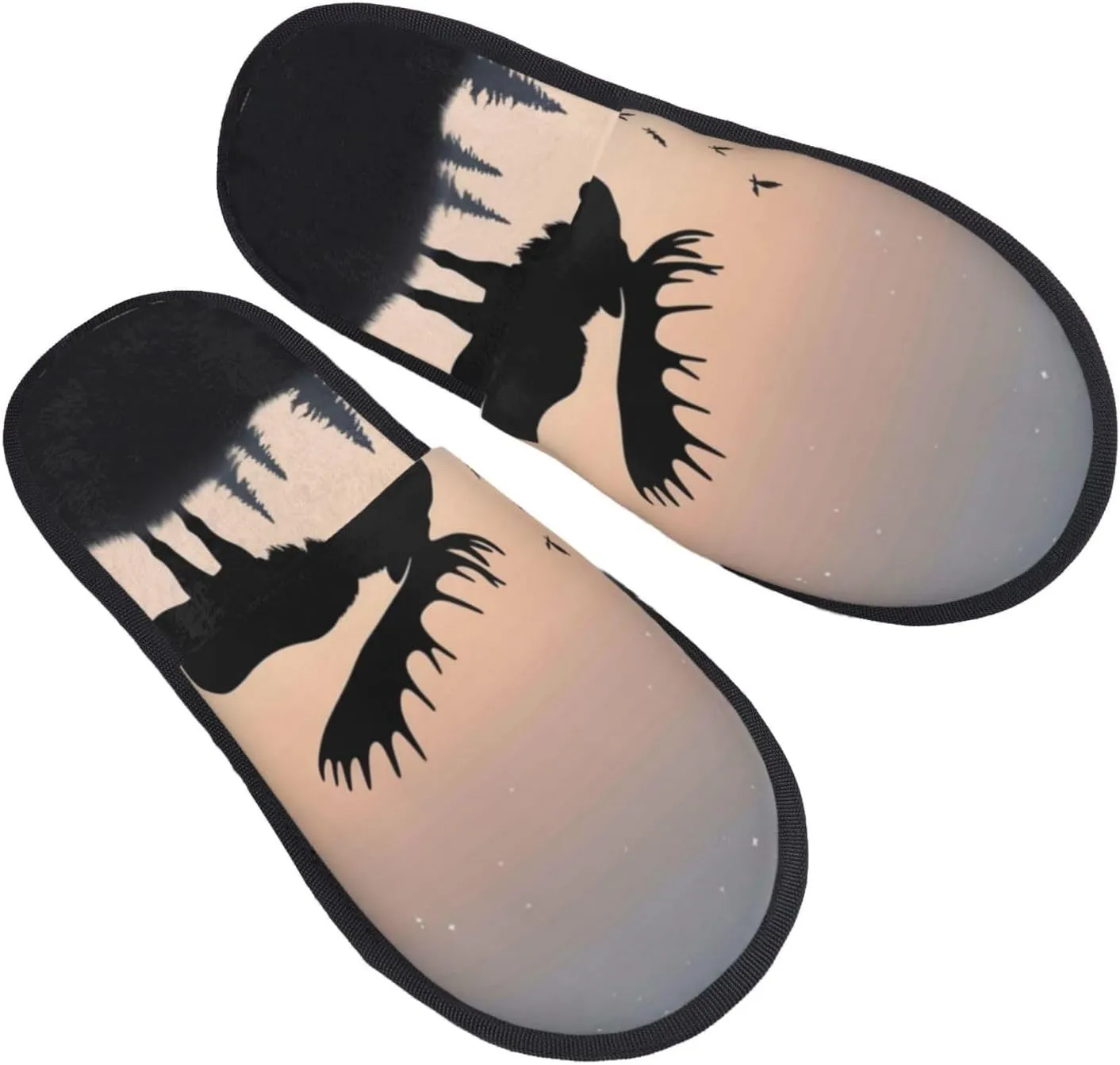 Moose Mountain Pine Tree Printed Slippers Cozy Indoor Slide Unisex House Slippers Soft Plush Slip-on Slippers