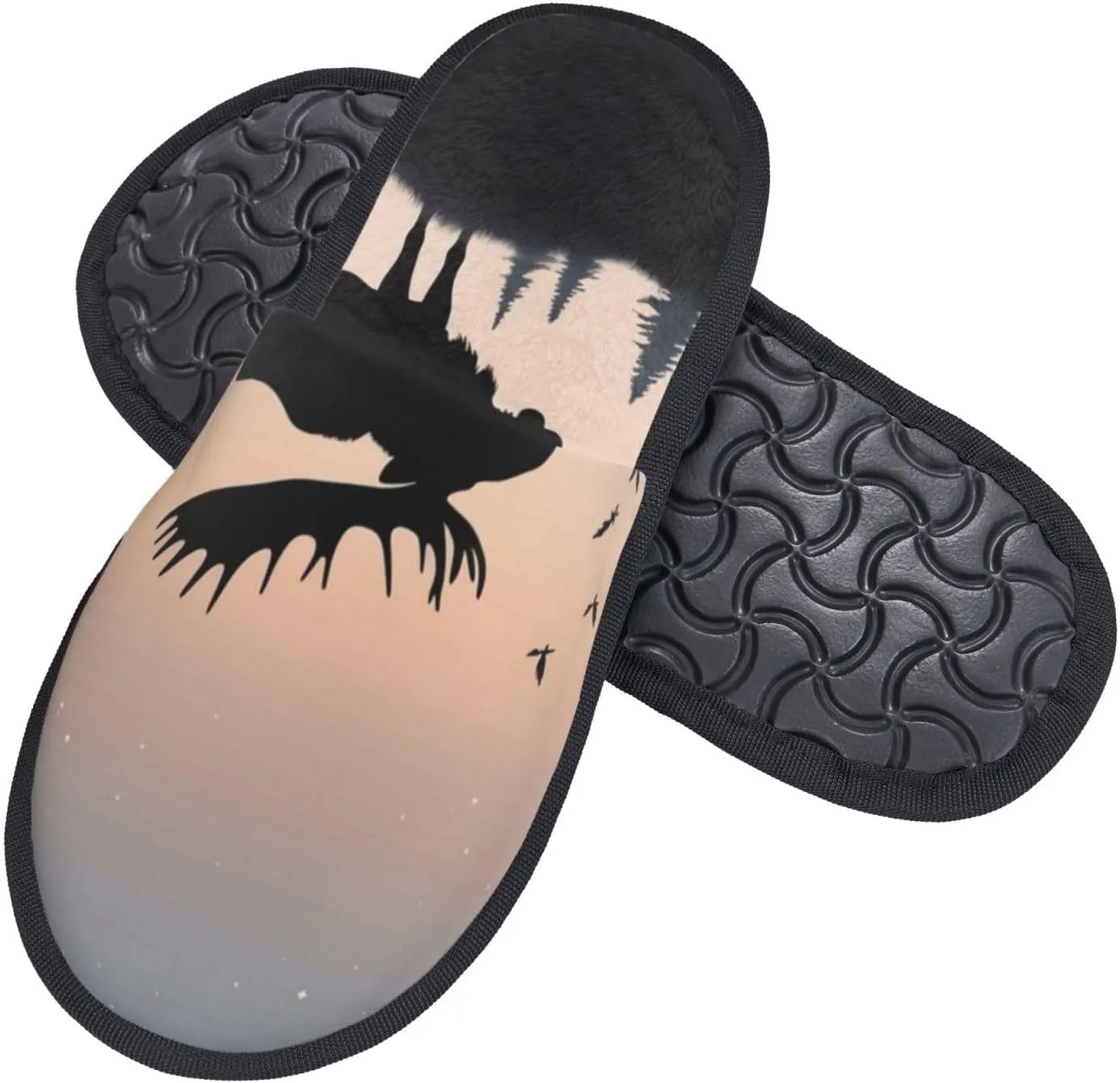 Moose Mountain Pine Tree Printed Slippers Cozy Indoor Slide Unisex House Slippers Soft Plush Slip-on Slippers