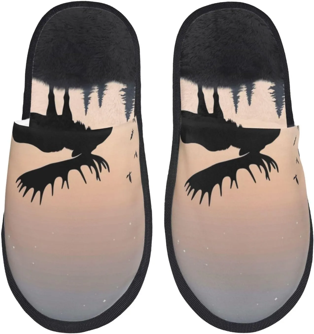 Moose Mountain Pine Tree Printed Slippers Cozy Indoor Slide Unisex House Slippers Soft Plush Slip-on Slippers