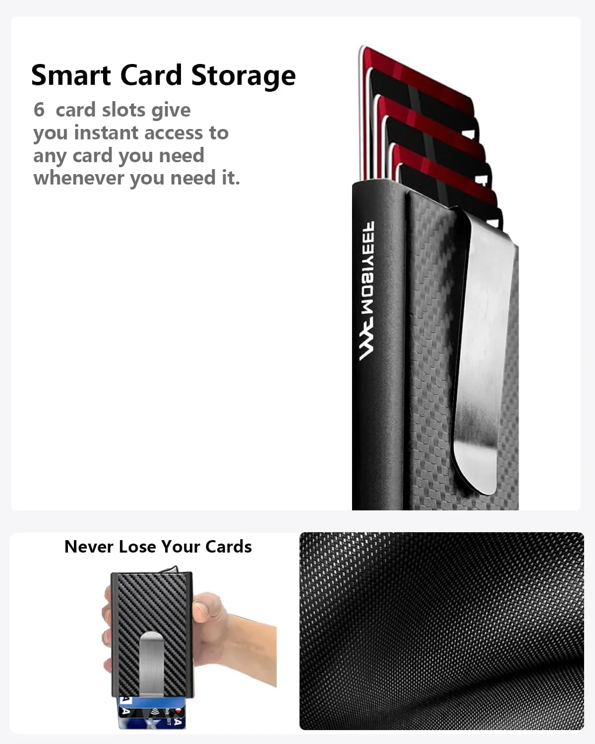 MOSIYEEF Slim Leather Card Holder RFID Wallet for Men - Minimalist Pop Up Men Wallet with Money Clip-wrapped Compact Carbon Fiber Wallet for 6 Credit Cards - Gifts for Him