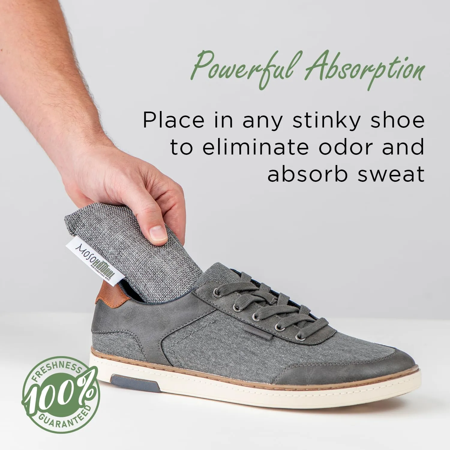 Moso Natural Shoe Deodorizer Insert | Charcoal Odor Absorber for Shoes | Gym Bag & Boot Deodorizer | Long-Lasting Shoe Odor Elimination | Unscented Air Purifying Bags (Two Per Pack)