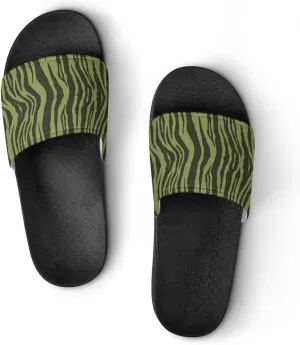 Moss Green Tiger Stripes Animal Print Womens Slide Sandals Non Slip Summer House Slippers for Girls Slip-on Flip Flops