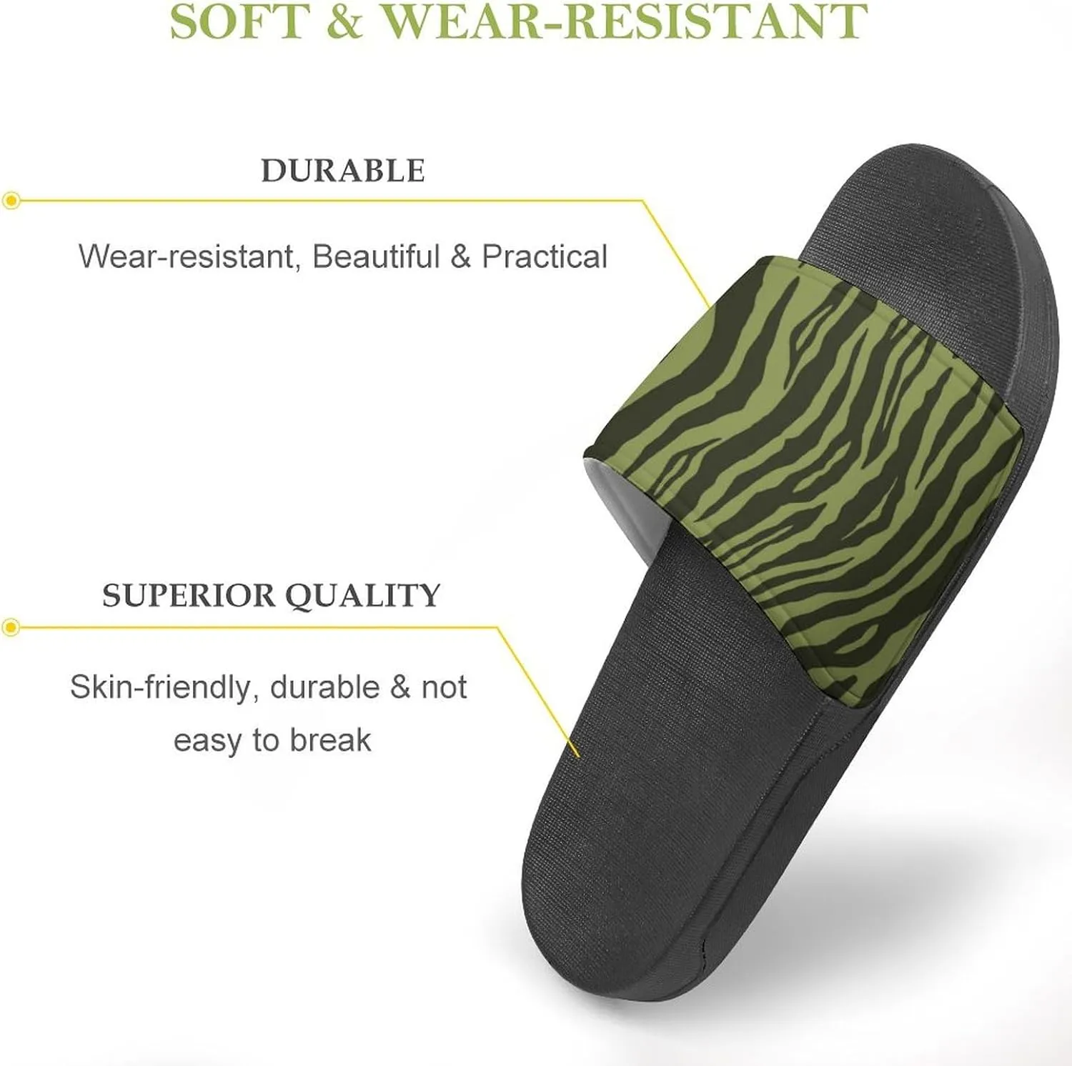 Moss Green Tiger Stripes Animal Print Womens Slide Sandals Non Slip Summer House Slippers for Girls Slip-on Flip Flops