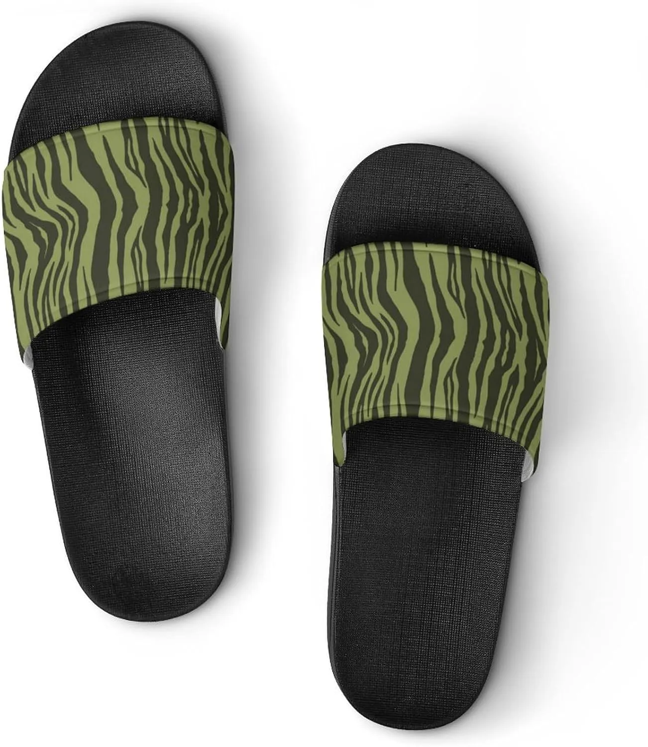 Moss Green Tiger Stripes Animal Print Womens Slide Sandals Non Slip Summer House Slippers for Girls Slip-on Flip Flops