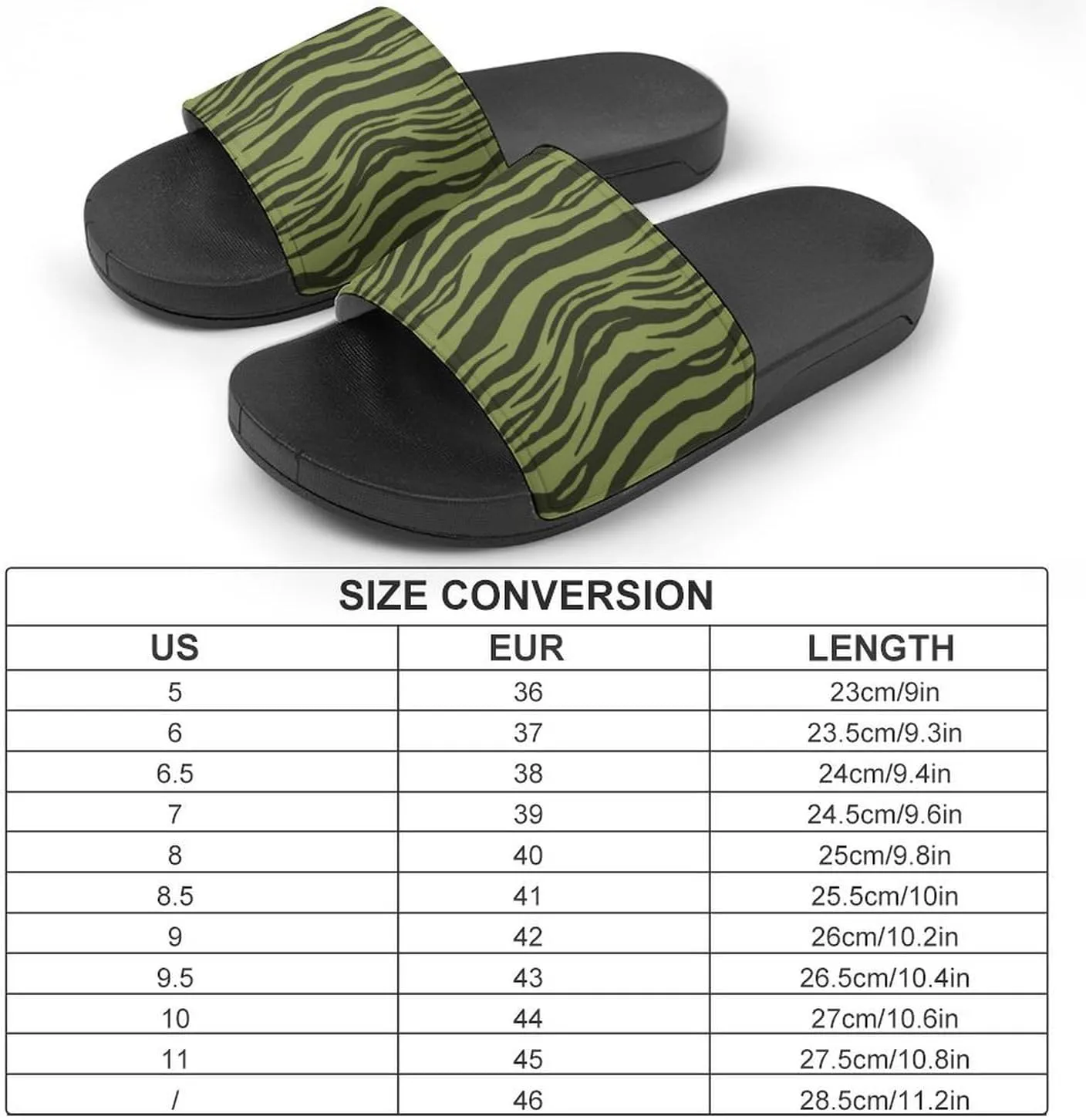 Moss Green Tiger Stripes Animal Print Womens Slide Sandals Non Slip Summer House Slippers for Girls Slip-on Flip Flops
