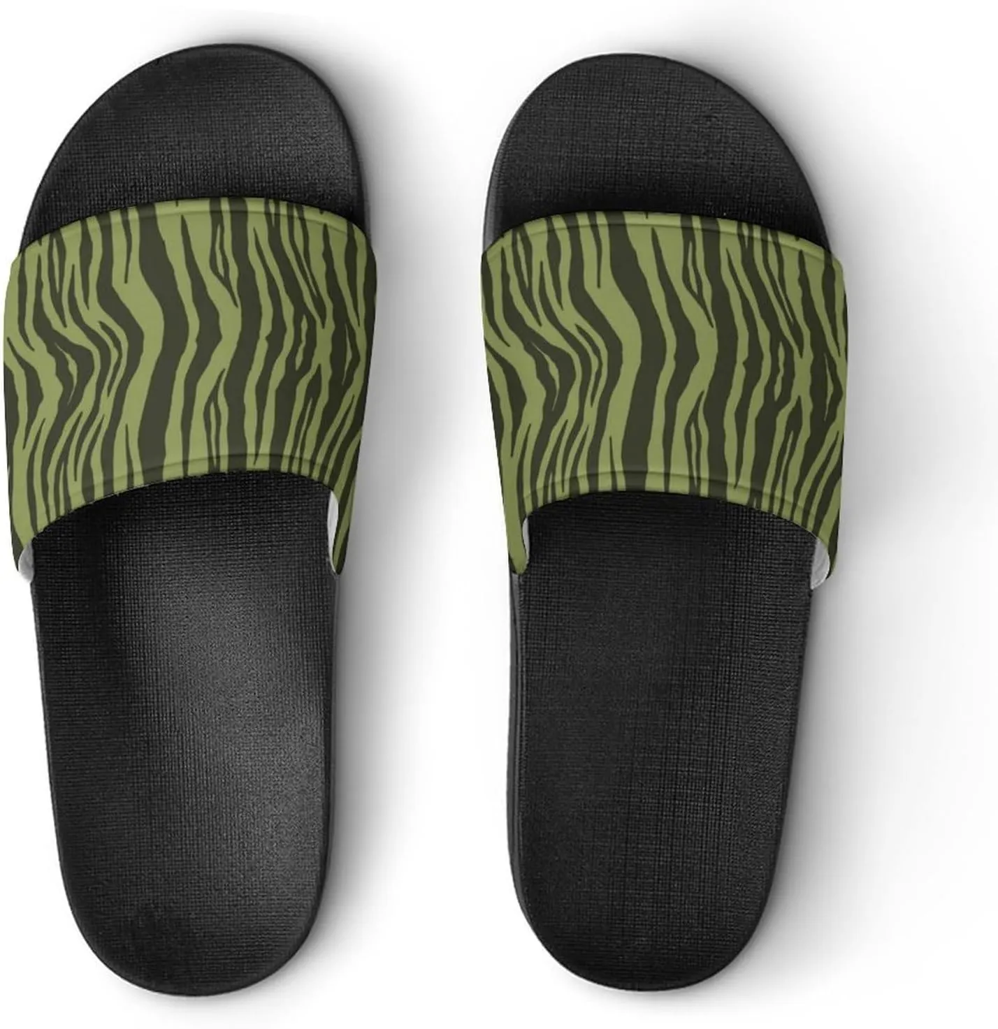 Moss Green Tiger Stripes Animal Print Womens Slide Sandals Non Slip Summer House Slippers for Girls Slip-on Flip Flops