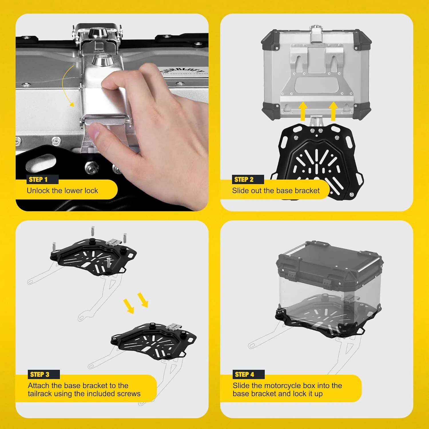 Motorcycle Top Case, 45L Motorcycle Tail Box Bag, Aluminum Top Trunk with Anti-Theft Lock System, Easy Installation with Universal Bracket, Waterproof, Rustproof and Dustproof, Silver