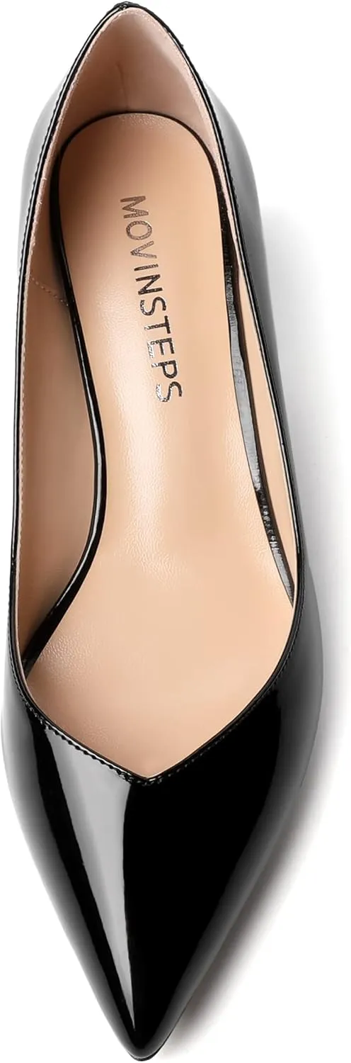 MOVINSTEPS Womens Pointed Toe Slip On Dress Dating Chunky Low Heel Pumps Shoes 2 Inch