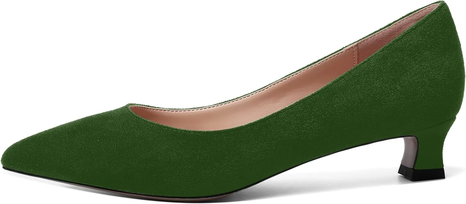 MOVINSTEPS Womens Suede Solid Pointed Toe Slip On Dress Wedding Kitten Low Heel Pumps Shoes 1.5 Inch