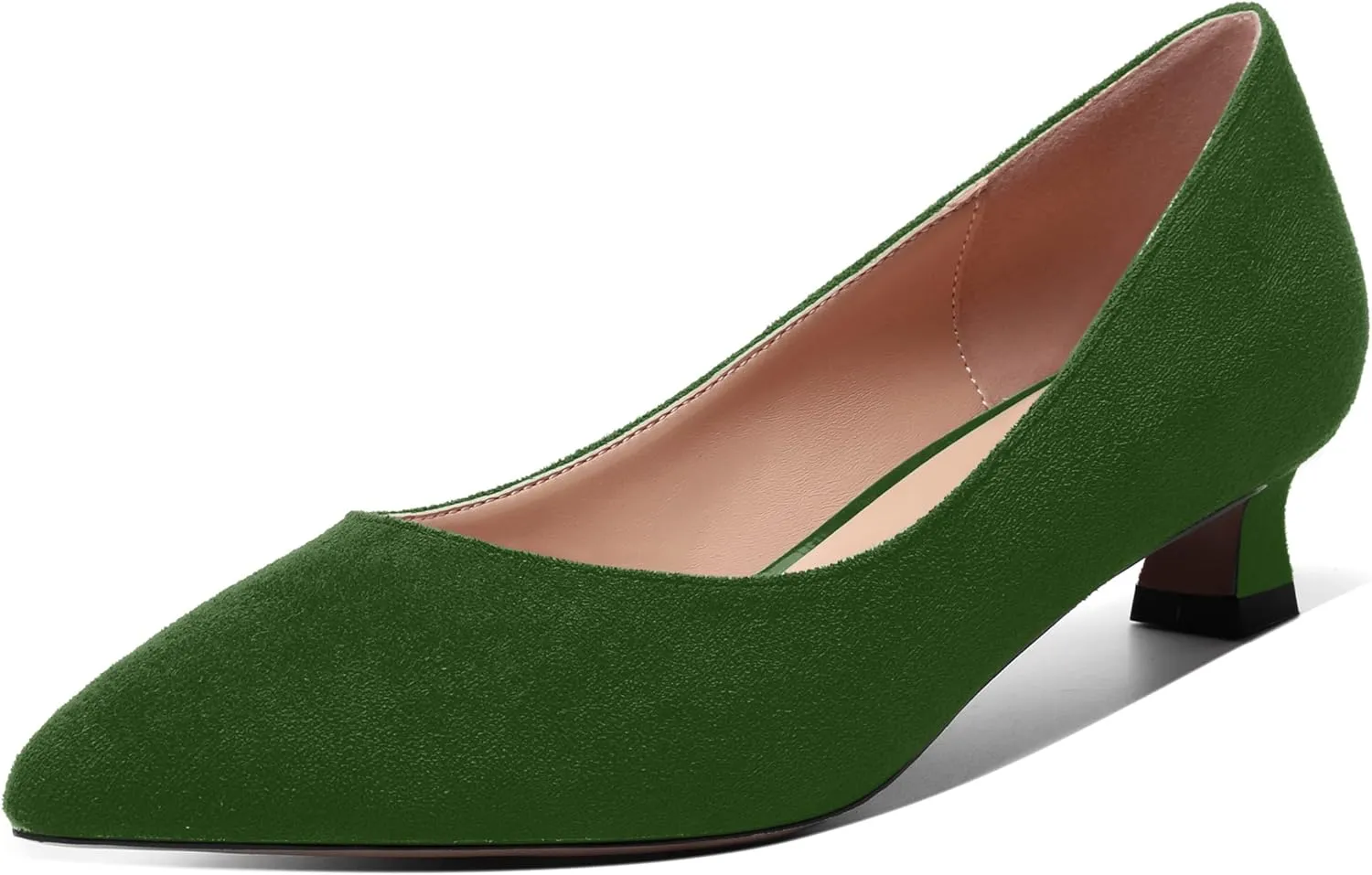 MOVINSTEPS Womens Suede Solid Pointed Toe Slip On Dress Wedding Kitten Low Heel Pumps Shoes 1.5 Inch