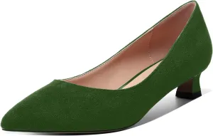 MOVINSTEPS Womens Suede Solid Pointed Toe Slip On Dress Wedding Kitten Low Heel Pumps Shoes 1.5 Inch