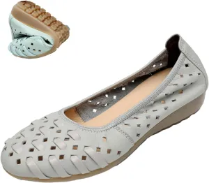 MOYOWEI Women's Summer Comfort Woven Leather Flats,Pointed Closed Toe Hollow Non-slip Soft Sole Slip-on Walking Casual Shoes