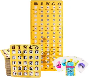 MR CHIPS Jam-Proof Bingo Cards with Sliding Windows, 25 Reusable Shutter Cards, 75 Calling Cards 1 Master Board in Gold Rush Style
