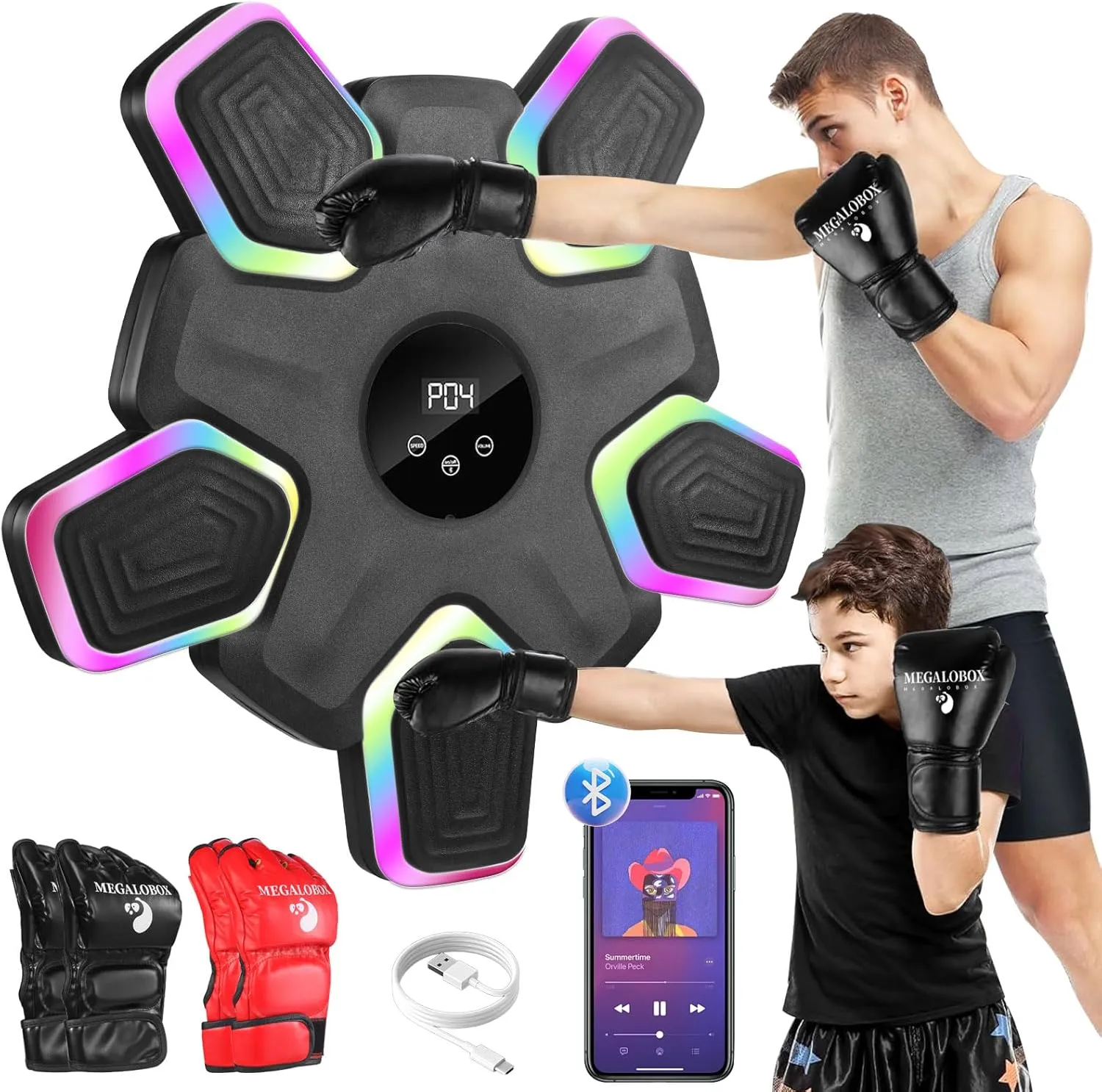 Music Boxing Machine,Boxing Wall Mount Machine for Adults Kids,Smart Bluetooth Boxing Trainer, 9 Modes & 9 Speeds,Interactive Punching Machine for Home and Gym.(Includes 2 Pairs of Gloves)
