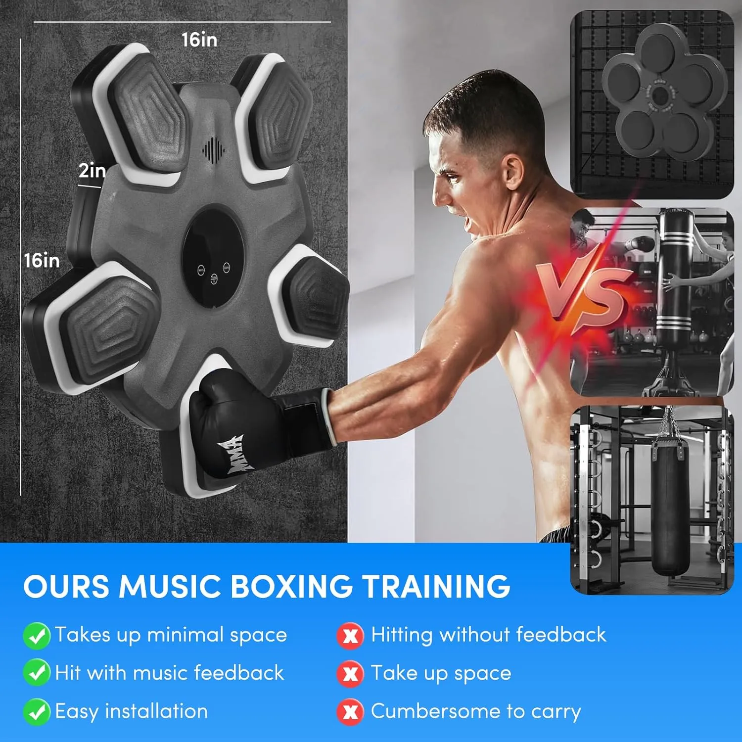 Music Boxing Machine,Boxing Wall Mount Machine for Adults Kids,Smart Bluetooth Boxing Trainer, 9 Modes & 9 Speeds,Interactive Punching Machine for Home and Gym.(Includes 2 Pairs of Gloves)