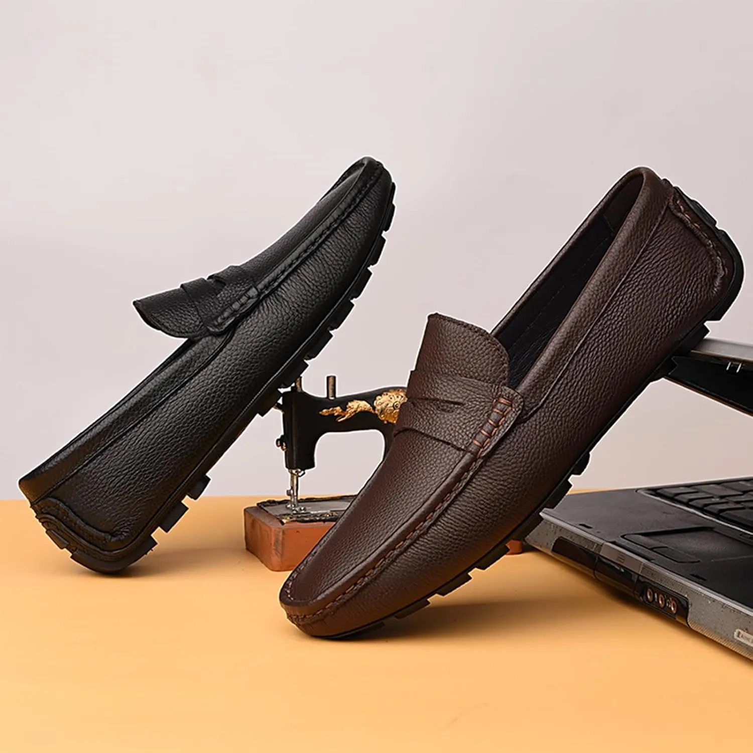 MWX Men's Dress Loafers Black Casual Slip On Shoes Fashion Soft Lightweight Boat Shoes