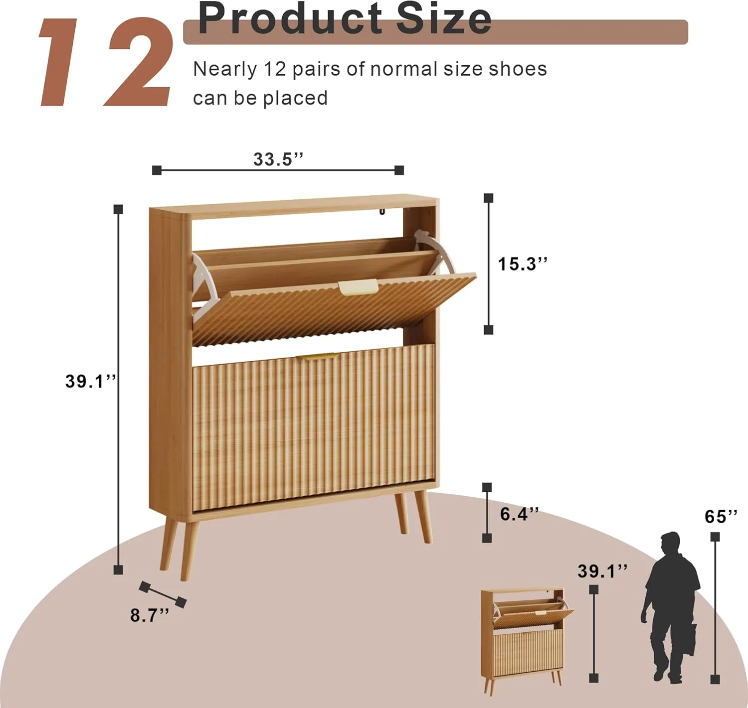 Narrow Shoe Storage Cabinet, Freestanding Shoe Cabinet Organizer for Entryway, Hallway (2 Flip, Oak)