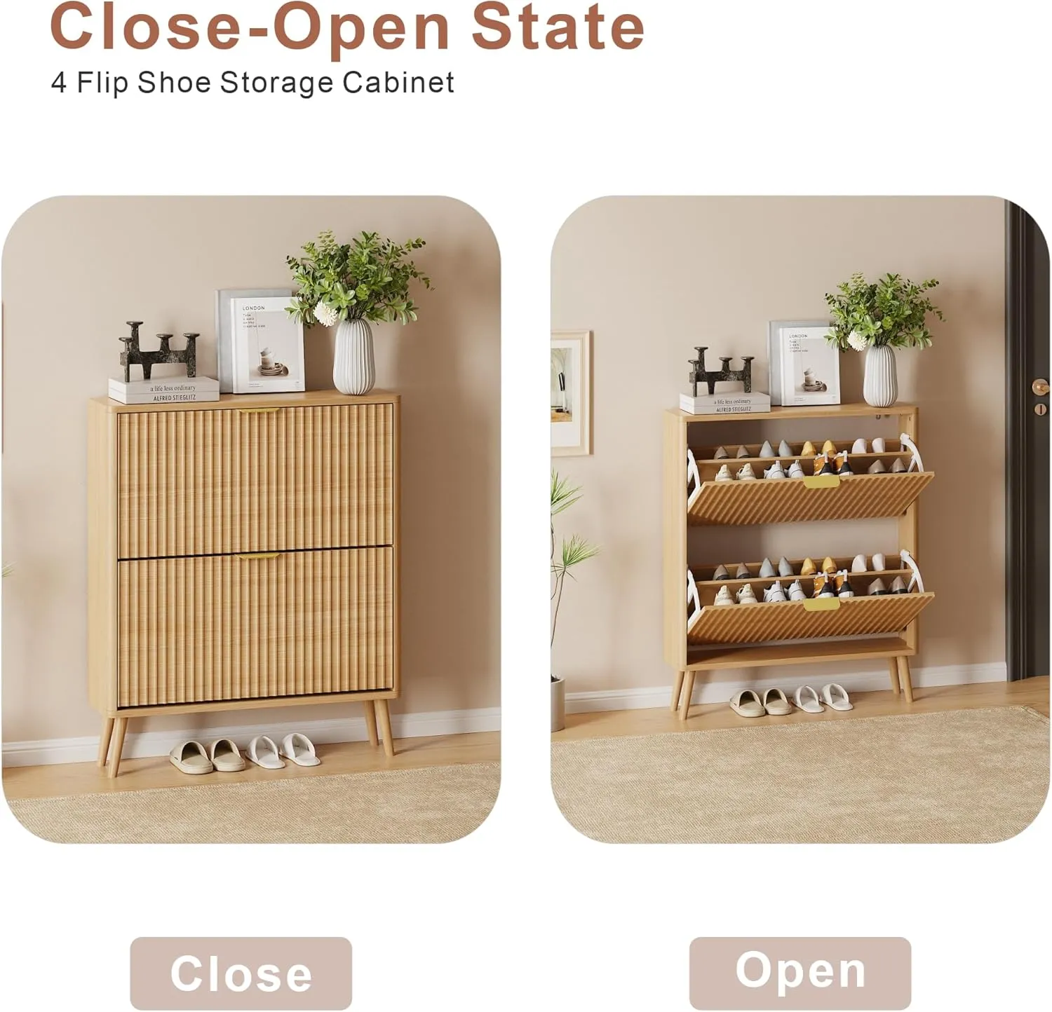 Narrow Shoe Storage Cabinet, Freestanding Shoe Cabinet Organizer for Entryway, Hallway (2 Flip, Oak)