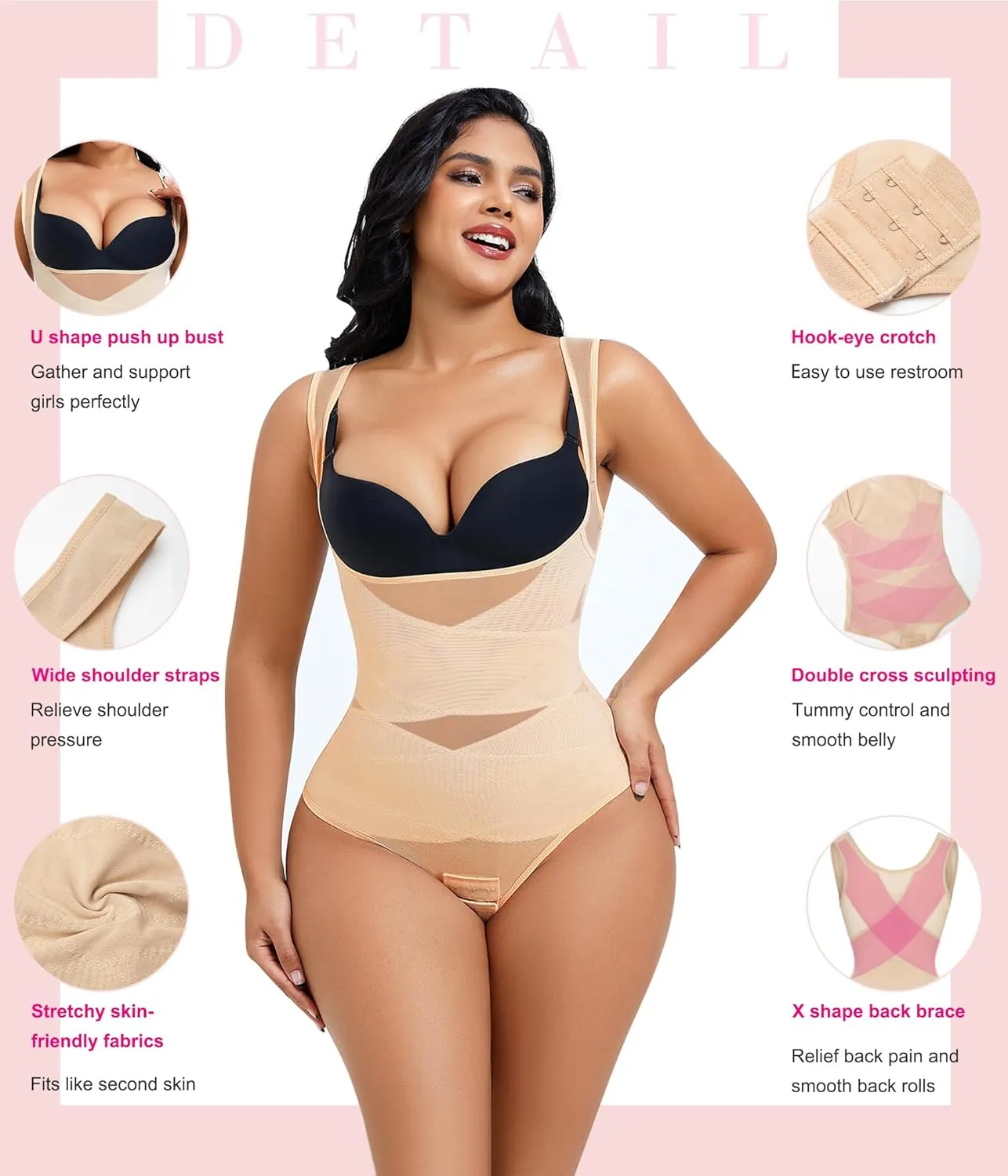Nebility Thong Shapewear Bodysuit for Women Tummy Control Body Shaper Faja Seamless Waist Trainer Corset Stomach Girdles