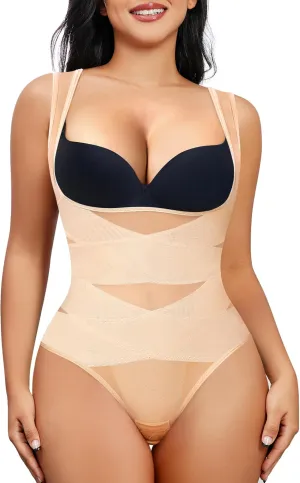 Nebility Thong Shapewear Bodysuit for Women Tummy Control Body Shaper Faja Seamless Waist Trainer Corset Stomach Girdles