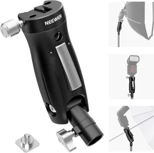 NEEWER Cold Shoe Flash Bracket Mount with Pistol Handle Grip, 1/4" Screw Universal Light Stand Adapter for Off Camera Flash Speedlite/Umbrella/Softbox, Quick Setup/Lock, 360° Swivel & 90° Tilt, GM14