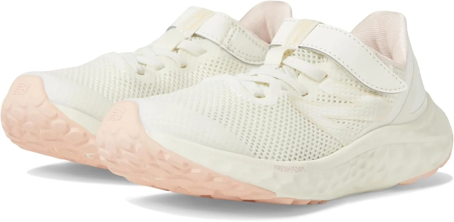 New Balance Girls Fresh Foam Arishi V4 Hook & Loop Running Shoe, Sea Salt/Quartz Pink, 2.5 Little Kid