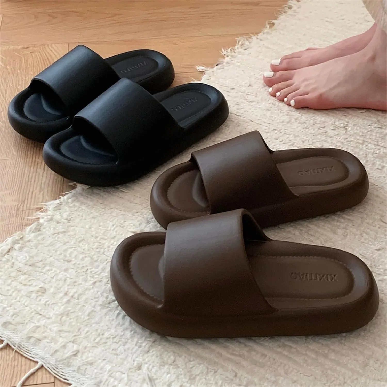 New Cloud Slides for Women and Men - Non-Slip Thick Sole Pillow Slippers, Soft, Comfy, Relax Shower Sandals, Easy to Clean, Indoor and Outdoor Shoes