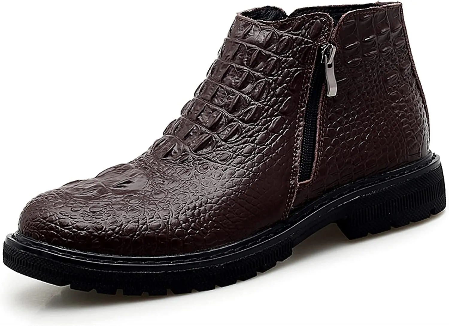 New Men Chelsea Boots Double Side Zip Crocodile Print Cowhide Leather Slip On Non Wearable Waterproof Anti-slip Casual Slip On