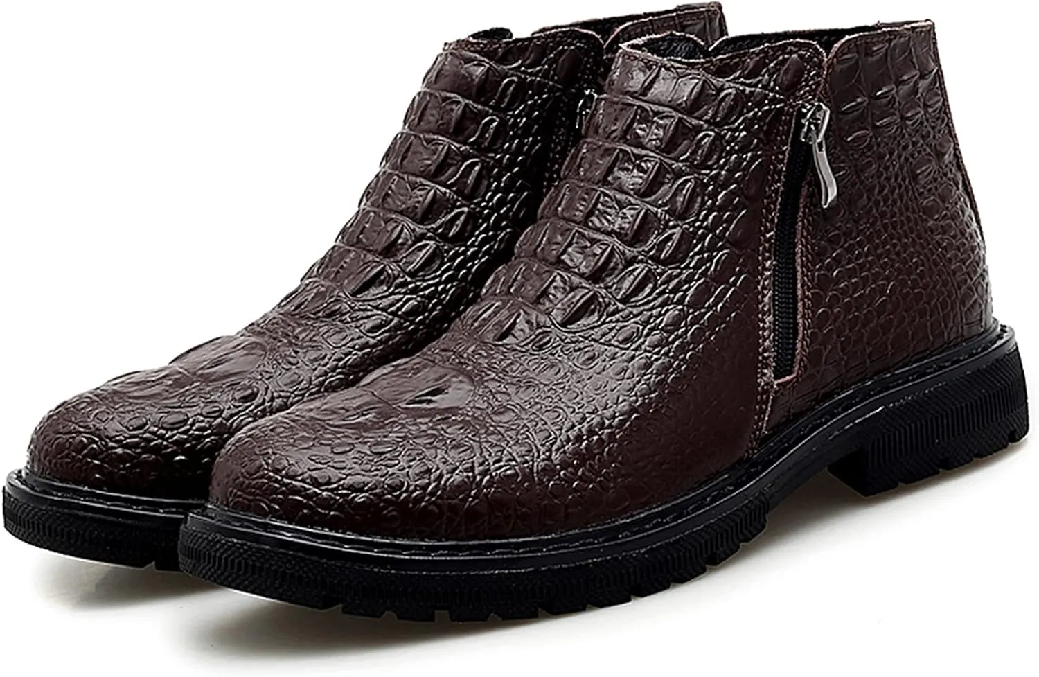 New Men Chelsea Boots Double Side Zip Crocodile Print Cowhide Leather Slip On Non Wearable Waterproof Anti-slip Casual Slip On