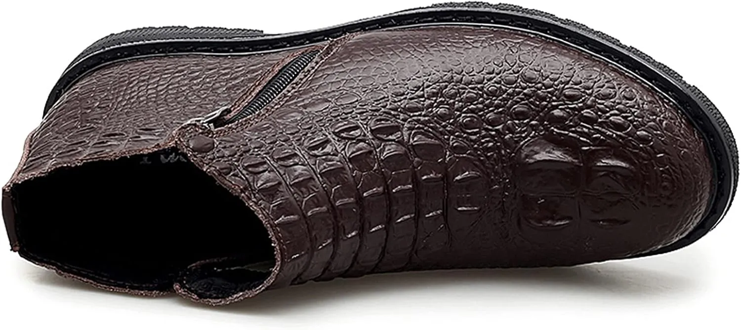 New Men Chelsea Boots Double Side Zip Crocodile Print Cowhide Leather Slip On Non Wearable Waterproof Anti-slip Casual Slip On