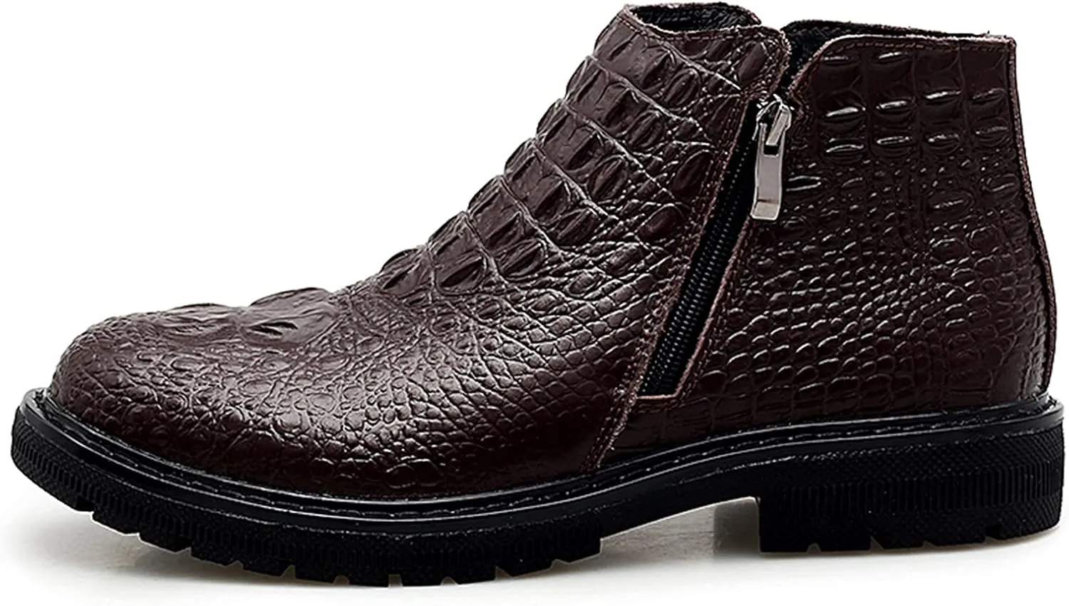 New Men Chelsea Boots Double Side Zip Crocodile Print Cowhide Leather Slip On Non Wearable Waterproof Anti-slip Casual Slip On
