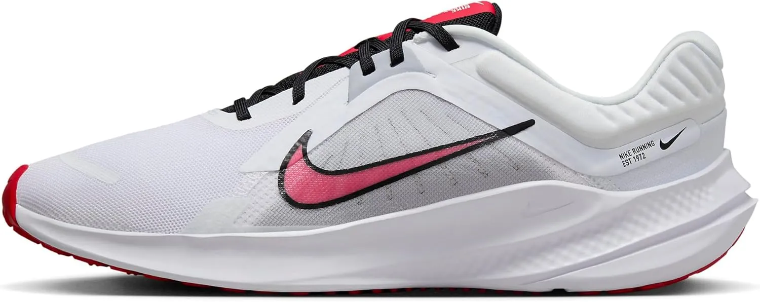 Nike Quest 5 Men's Road Running Shoes (DD0204-104, White/Light Smoke Grey/Black/Fire Red) Size 13