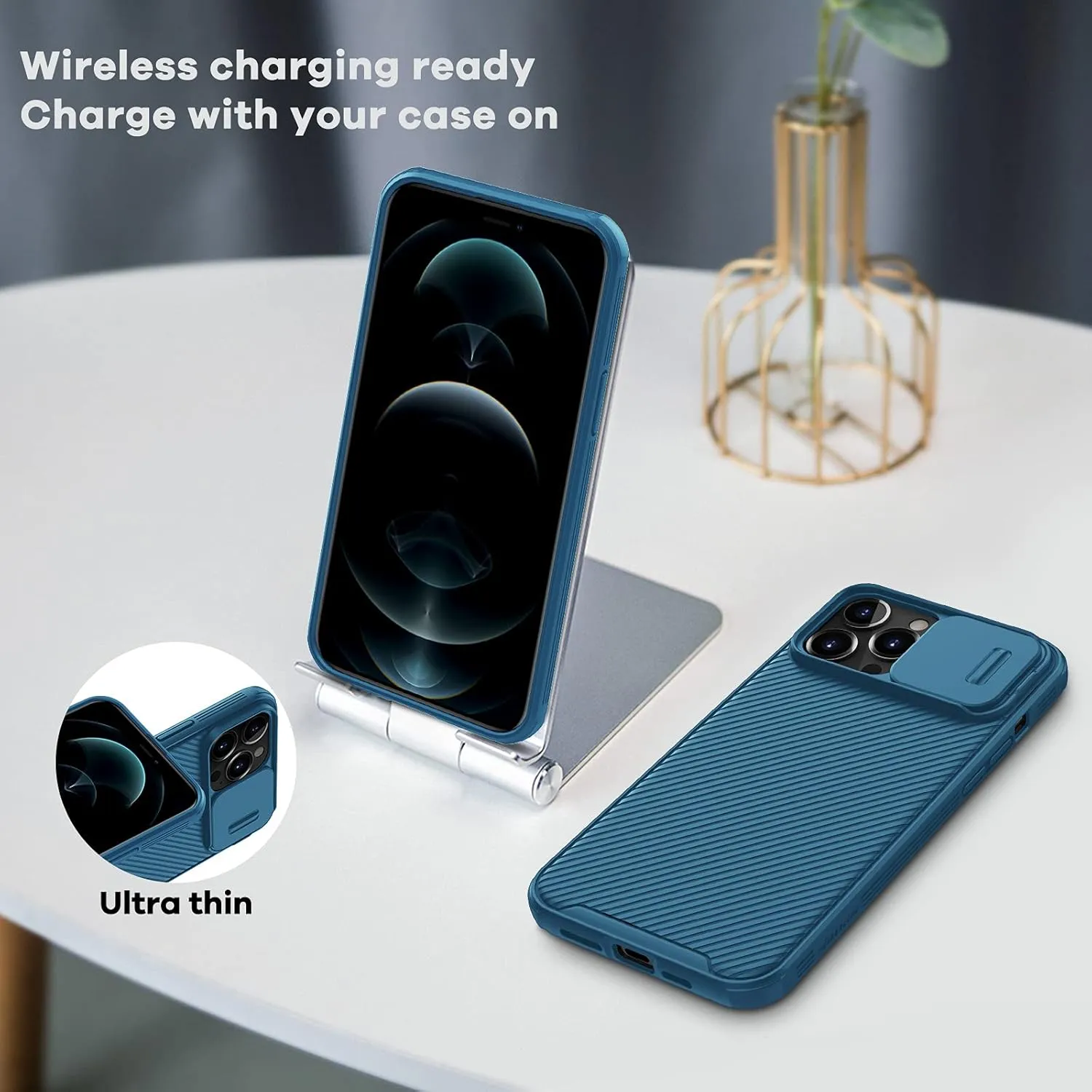 Nillkin CamShield Pro for iPhone 13 Pro Max Rugged Thin Case, Camera Protection Slide Cover Privacy for iPhone 13 Pro Max 5G 2021 6.7 inch Military Grade for Women - Blue