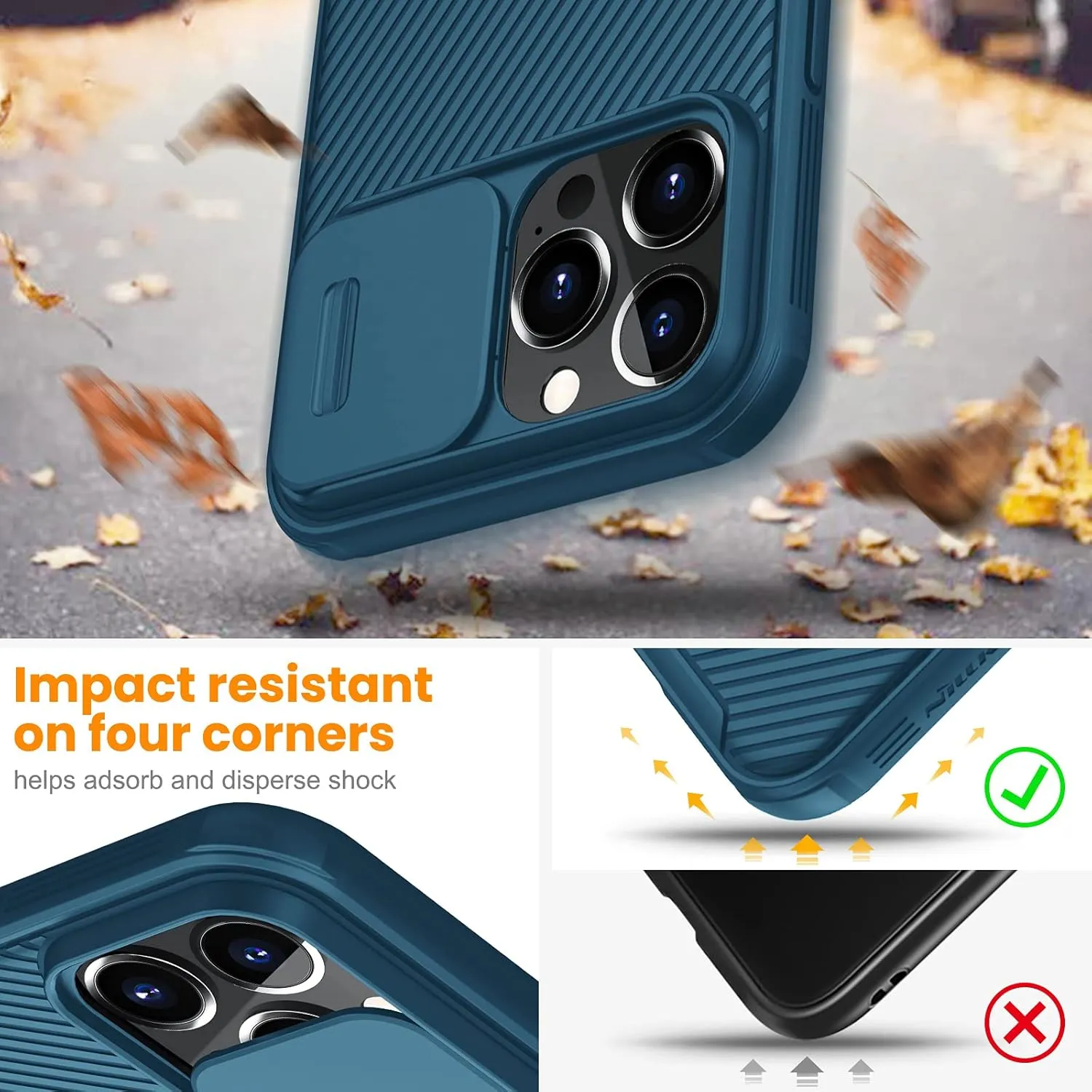 Nillkin CamShield Pro for iPhone 13 Pro Max Rugged Thin Case, Camera Protection Slide Cover Privacy for iPhone 13 Pro Max 5G 2021 6.7 inch Military Grade for Women - Blue