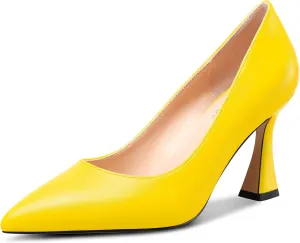NobleOnly Womens Mid Heel Slip-on Close Pointed Toe Basic Classic Dress Pumps Casual Office Summer Shoes 3.3 Inches Heels